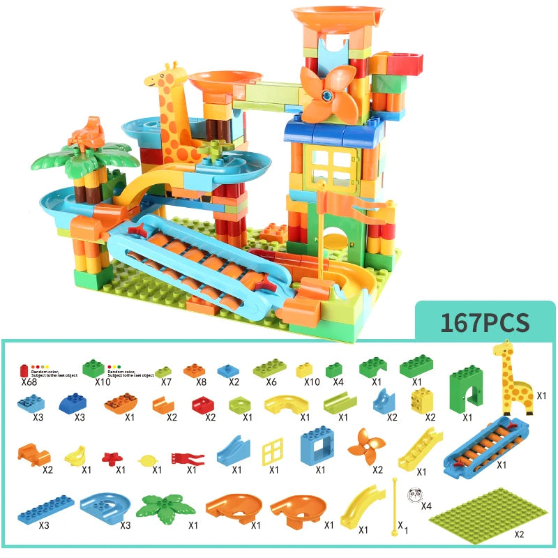 Newest Big Size Turntable Marble Race Run Building Blocks Creative Piano DIY Blocks Plastic Funnel Slide DIY Assembly Bricks