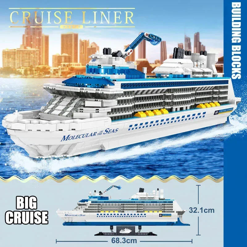 2428PCS Luxury Sea Cruise Liner Model Building Blocks Ocean Going Ship Model Bricks With Display Stand Kids Toy Holiday Gifts