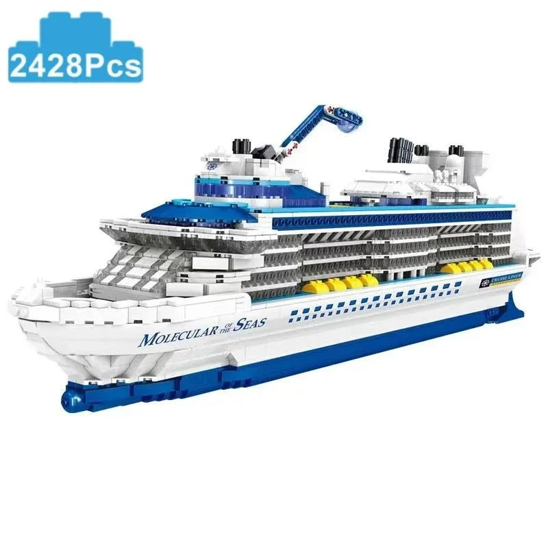 2428PCS Luxury Sea Cruise Liner Model Building Blocks Ocean Going Ship Model Bricks With Display Stand Kids Toy Holiday Gifts