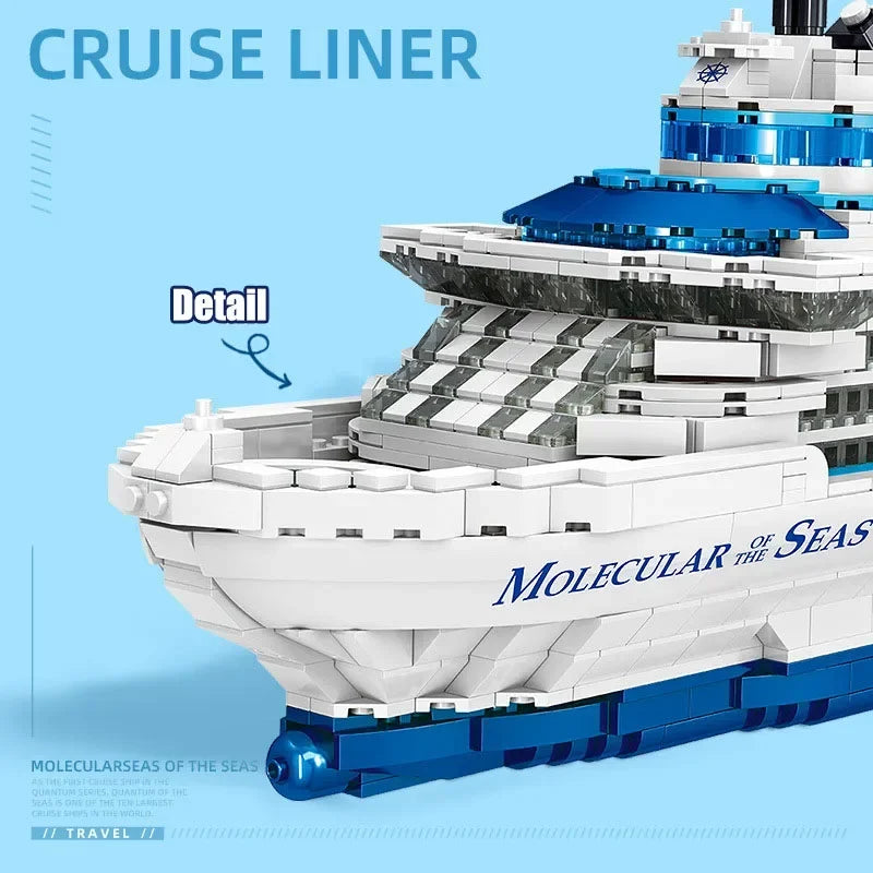 2428PCS Luxury Sea Cruise Liner Model Building Blocks Ocean Going Ship Model Bricks With Display Stand Kids Toy Holiday Gifts