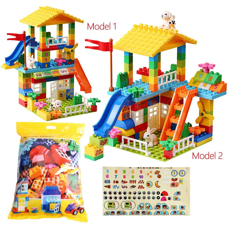 153PCS Big Particle Roof Blocks Compatible City House Big Size Slide Building Blocks Castle Brick Toys For Children