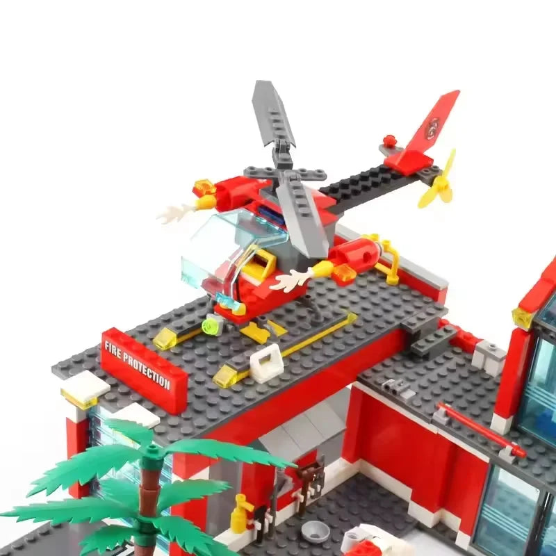 New 758pcs City Fire Station Building Blocks Sets Fire Truck Helicopter Firefighter Rescue Bricks Kids Educational DIY Toys Gift
