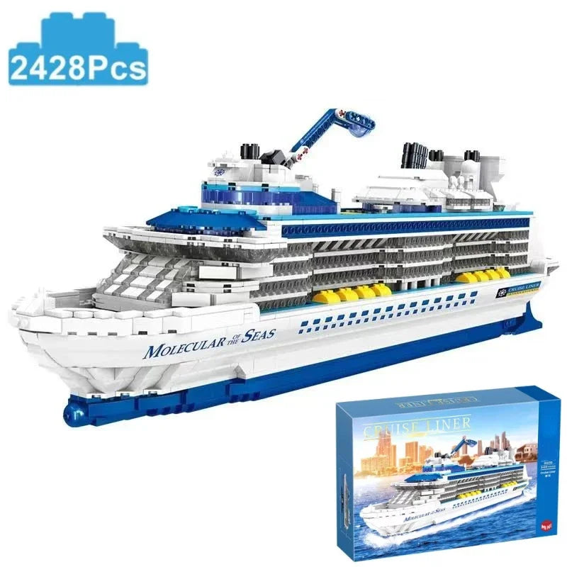 2428PCS Luxury Sea Cruise Liner Model Building Blocks Ocean Going Ship Model Bricks With Display Stand Kids Toy Holiday Gifts