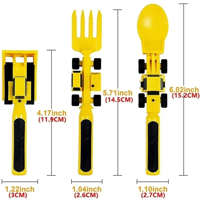 Creatively Kids Dining Tool Set PP Spoon Fork Knife Car Bulldozer Excavator Shovel Spoon Fork Safe And Practical Utensils