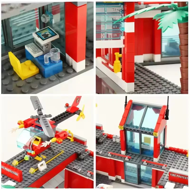 New 758pcs City Fire Station Building Blocks Sets Fire Truck Helicopter Firefighter Rescue Bricks Kids Educational DIY Toys Gift