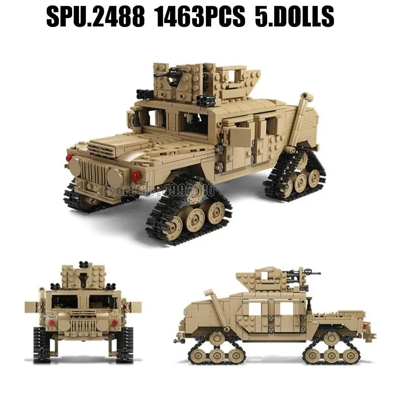 10000 1463pcs 2in1 Military Tank 1:28 Abrams M1a2 Caterpillar Vehicle Cars 5 Soldiers Army Weapon Boy Building Block Toy