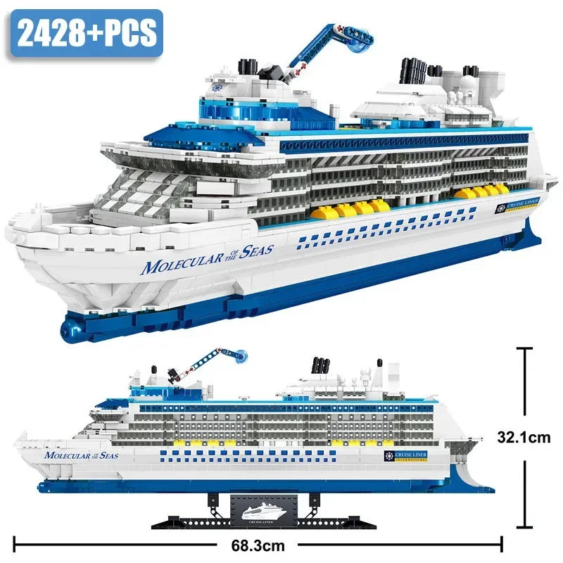 2428PCS Luxury Sea Cruise Liner Model Building Blocks Ocean Going Ship Model Bricks With Display Stand Kids Toy Holiday Gifts