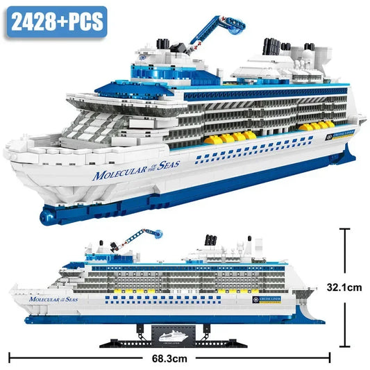 2428PCS Luxury Sea Cruise Liner Model Building Blocks Ocean Going Ship Model Bricks With Display Stand Kids Toy Holiday Gifts