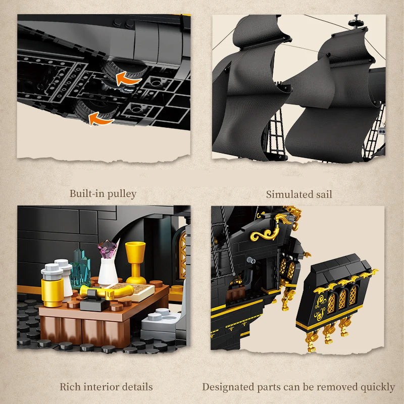 2076PCS Pirate Ship Building Bricks Assembly MOC Blocks Toys Boat Model Creative Ornament Collection Educational Toys For Gifts
