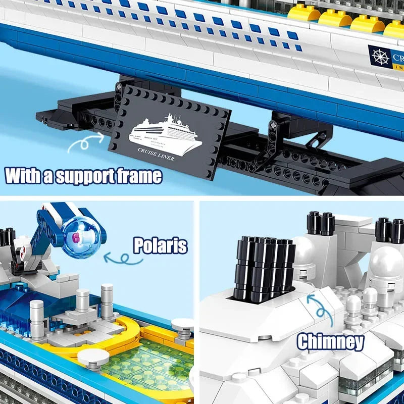 2428PCS Luxury Sea Cruise Liner Model Building Blocks Ocean Going Ship Model Bricks With Display Stand Kids Toy Holiday Gifts
