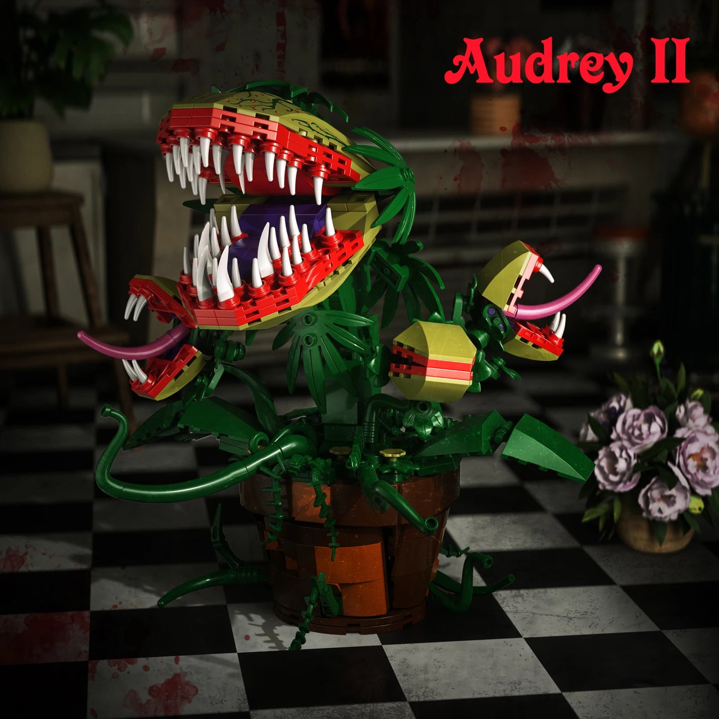 Audrey II Piranha Plant Flower Building Blocks with 4 Openable Mouth, Horrors Shop Cannibal Bricks Toys Halloween Gifts for Kids