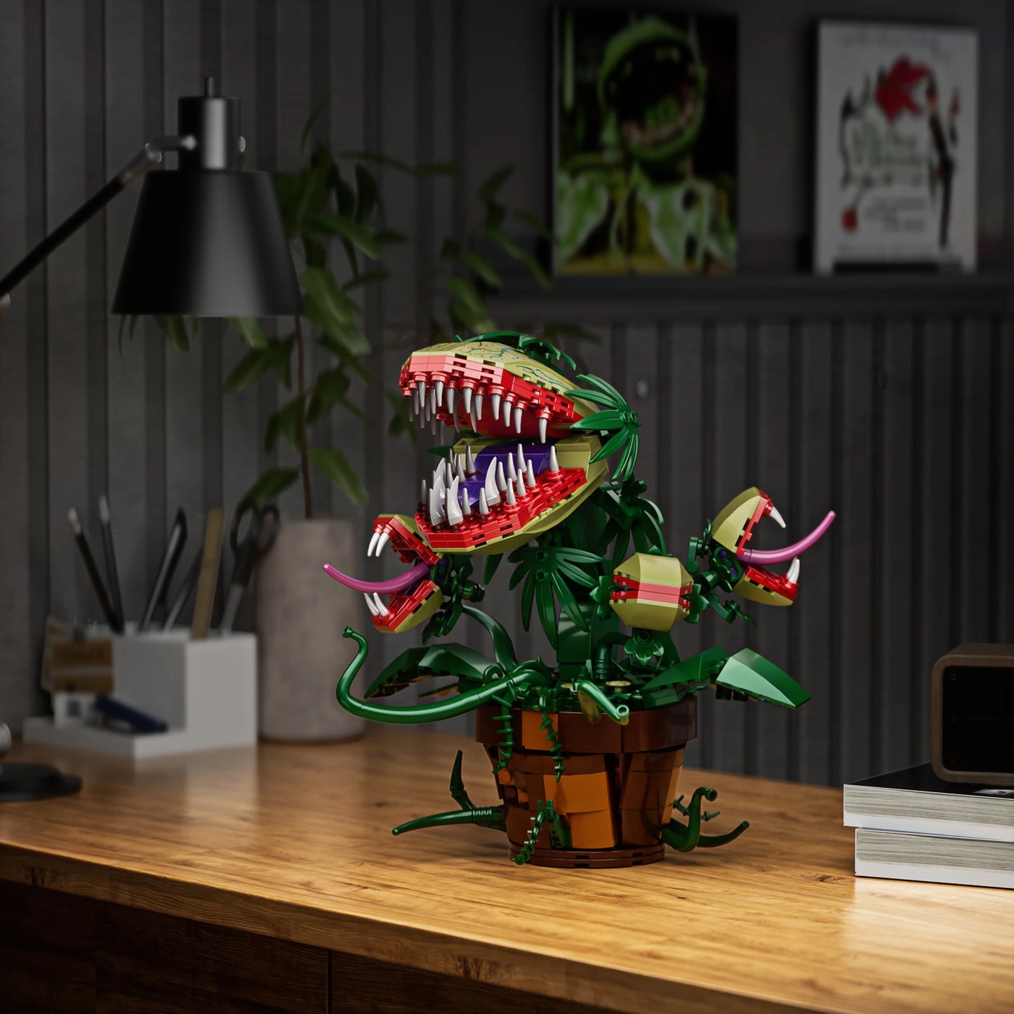 Audrey II Piranha Plant Flower Building Blocks with 4 Openable Mouth, Horrors Shop Cannibal Bricks Toys Halloween Gifts for Kids