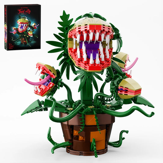 Audrey II Piranha Plant Flower Building Blocks with 4 Openable Mouth, Horrors Shop Cannibal Bricks Toys Halloween Gifts for Kids
