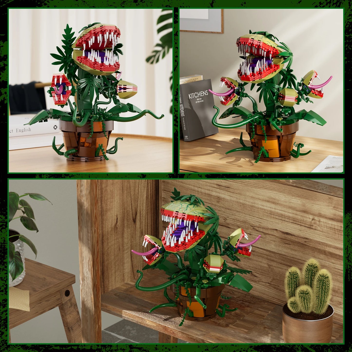 Audrey II Piranha Plant Flower Building Blocks with 4 Openable Mouth, Horrors Shop Cannibal Bricks Toys Halloween Gifts for Kids