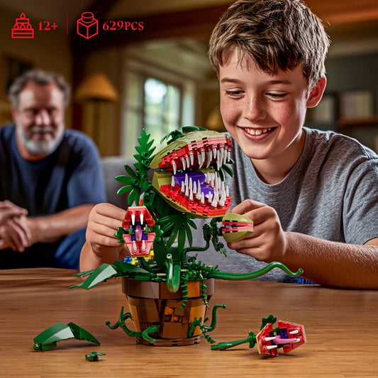 Audrey II Piranha Plant Flower Building Blocks with 4 Openable Mouth, Horrors Shop Cannibal Bricks Toys Halloween Gifts for Kids